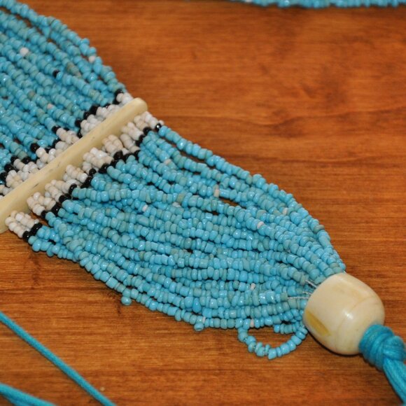 Multi Strand Hand beaded Turquoise & Bone Statement Necklace (Hip Hugger Belt) - Picture 6 of 7